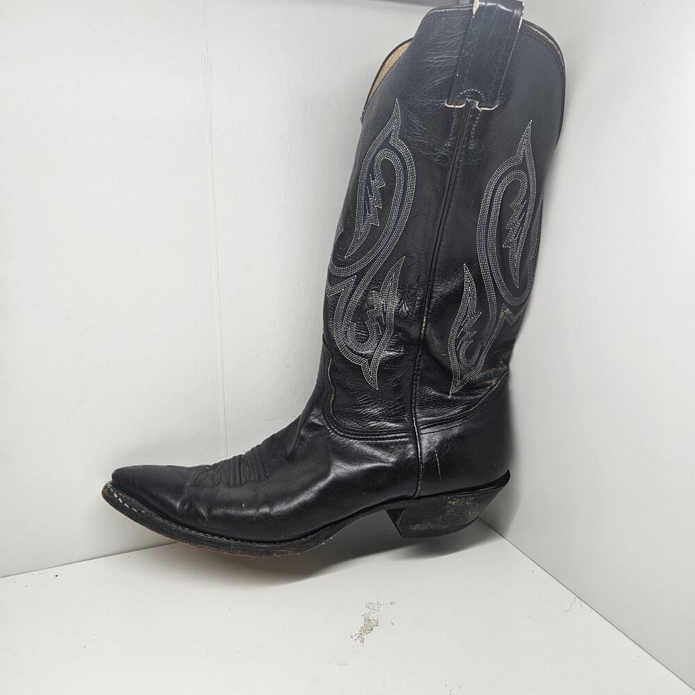 Nocona Men's 9 B Black Leather Western Cowboy Boots Pointed Toe USA Vintage